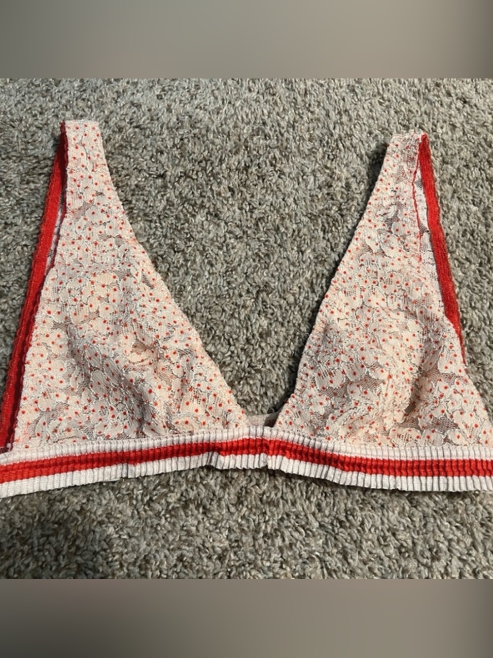 Free People Cream and Red Floral Lace Bralette